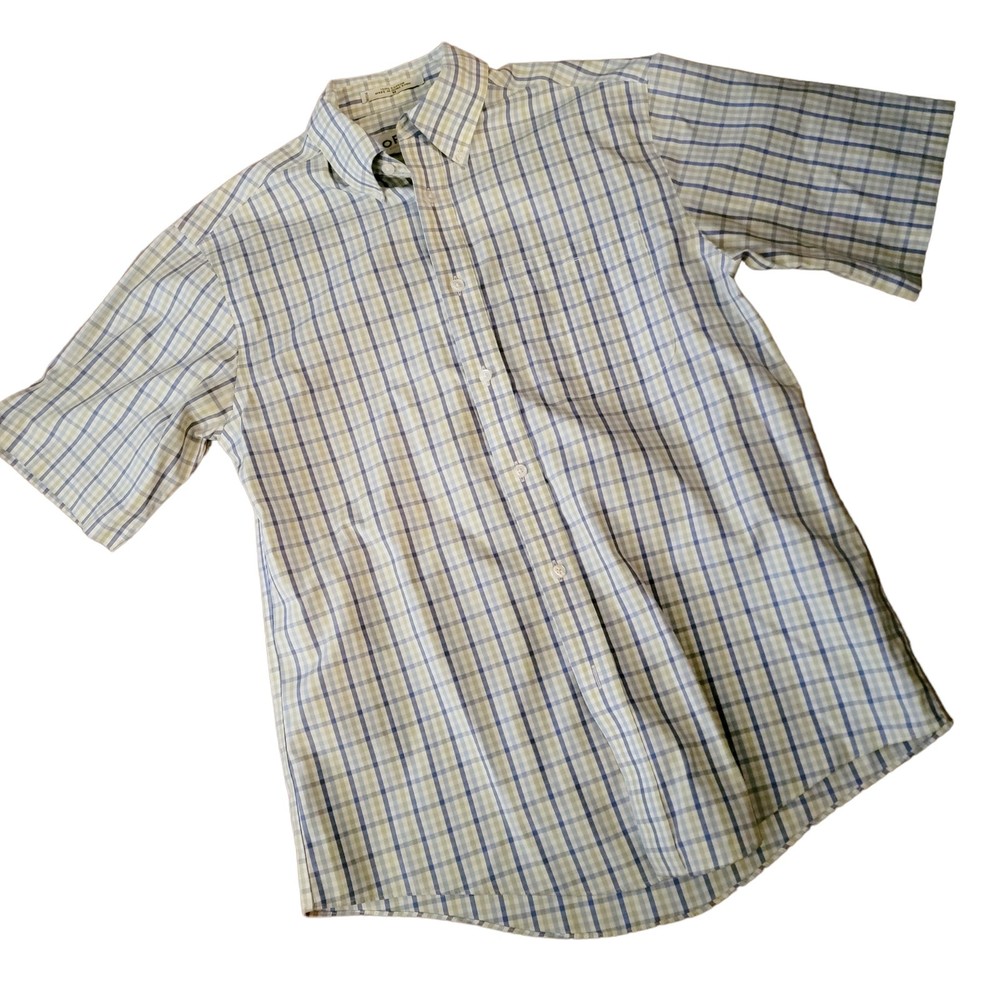 Orivs Mens Multicolor Plaid‎ Short Sleeve Collared Button Up Shirt Size Medium